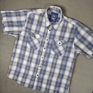 Dixxon Flannel Shirt Mens 4XL Blue The Morse Plaid Bamboo Blend Short Sleeve